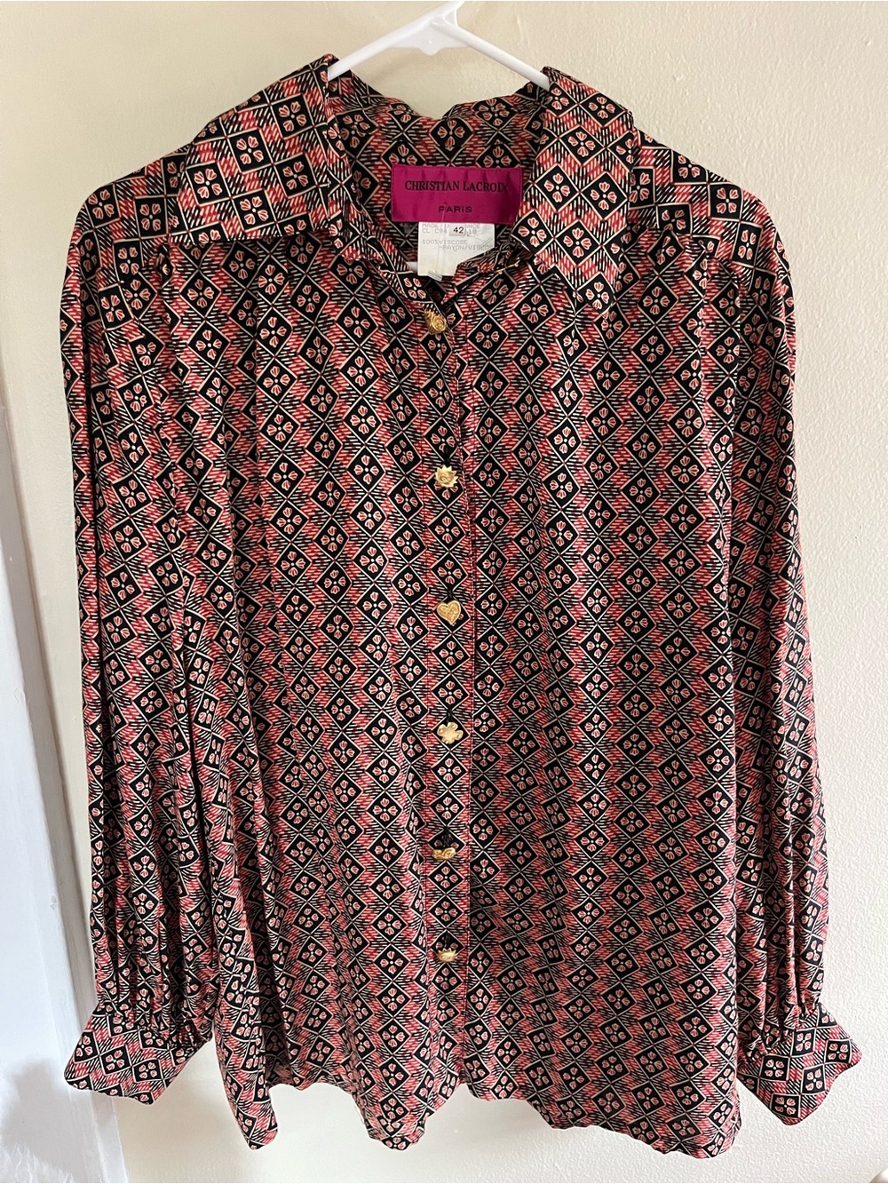 Vintage Christian Lacroix Geometric Silk Button Blouse